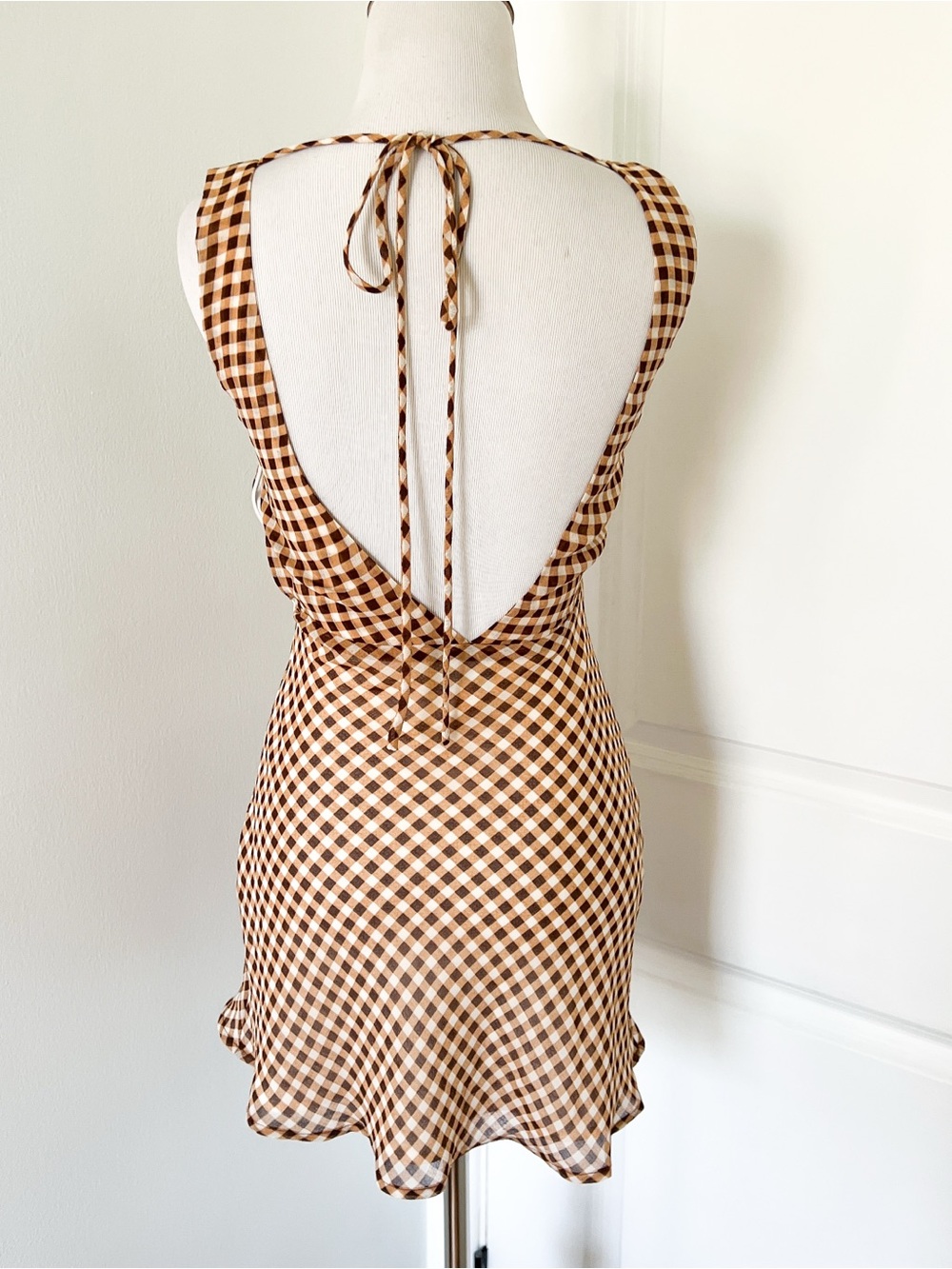 VRG Girl Brown Gingham V-Neck Mini Dress - Size 4 - Picture 3 of 4